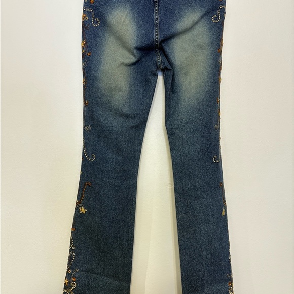 Z Cavaricci Jeans Womens 5 Blue Embroidered Floral Bootcut Denim Boho Y2K - Picture 2 of 6